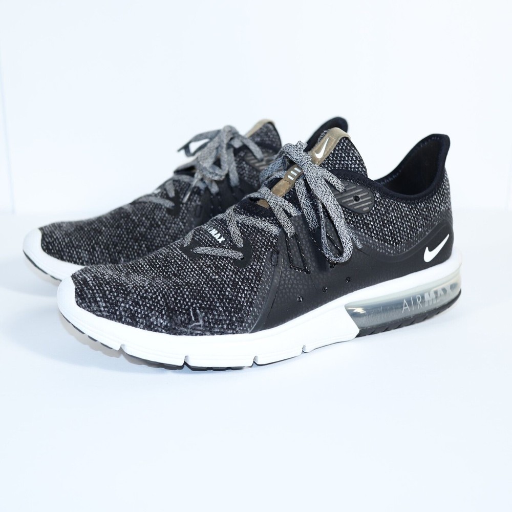 Nike Air Max Womens Sequent 3 Gray Black White Lace Up Running Shoes Size 9